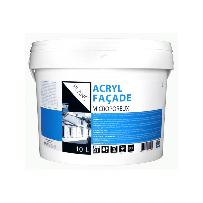 ▷  BATIR 1° Façade acrylique écolabel 10L blanc au meilleur prix -  Films minces