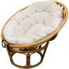 Fauteuil en rotin Papasan base osier clair avec coussin blanc