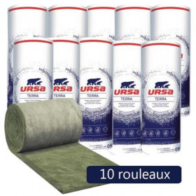 Lot de 10 rouleaux laine de verre URSA MNU 40 TERRA nu - Ep. 100mm - 96m² - R 2.50