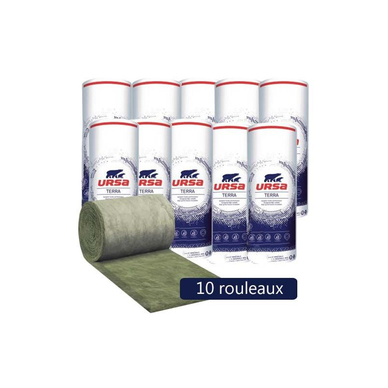 Lot de 10 rouleaux laine de verre URSA MNU 40 TERRA nu - Ep. 100mm - 96m² - R 2.50