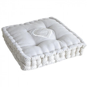 Coussin coeur gris en coton et lin