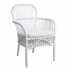 Fauteuil en rotin laqué blanc avec coussin