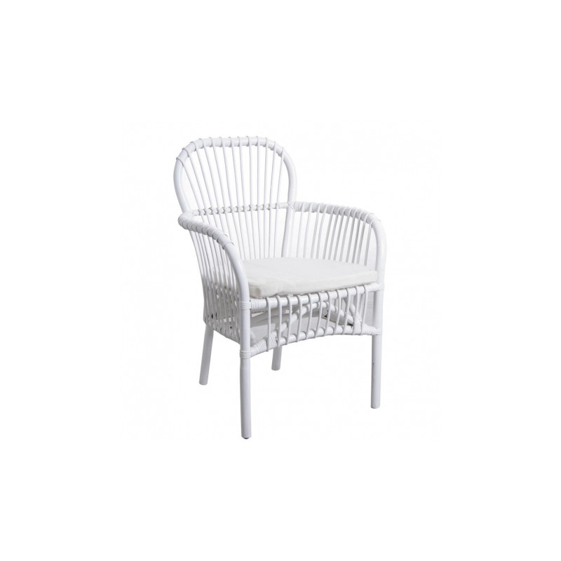 Fauteuil en rotin laqué blanc avec coussin