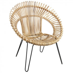 Fauteuil rond en rotin naturel et métal