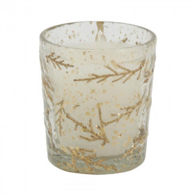 Bougie en verre avec décor fougère doré