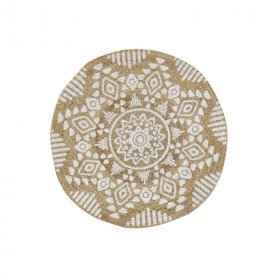 Tapis intérieur et extérieur effet jute motif rond noir diamètre