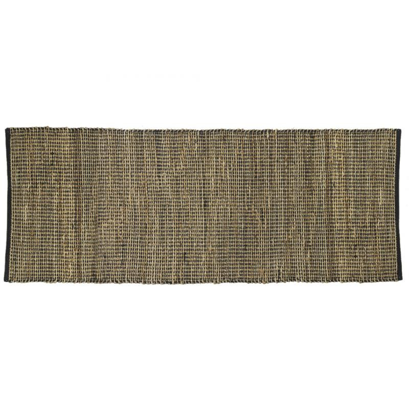 Tapis rectangulaire en jute et coton noir 80 x 200cm