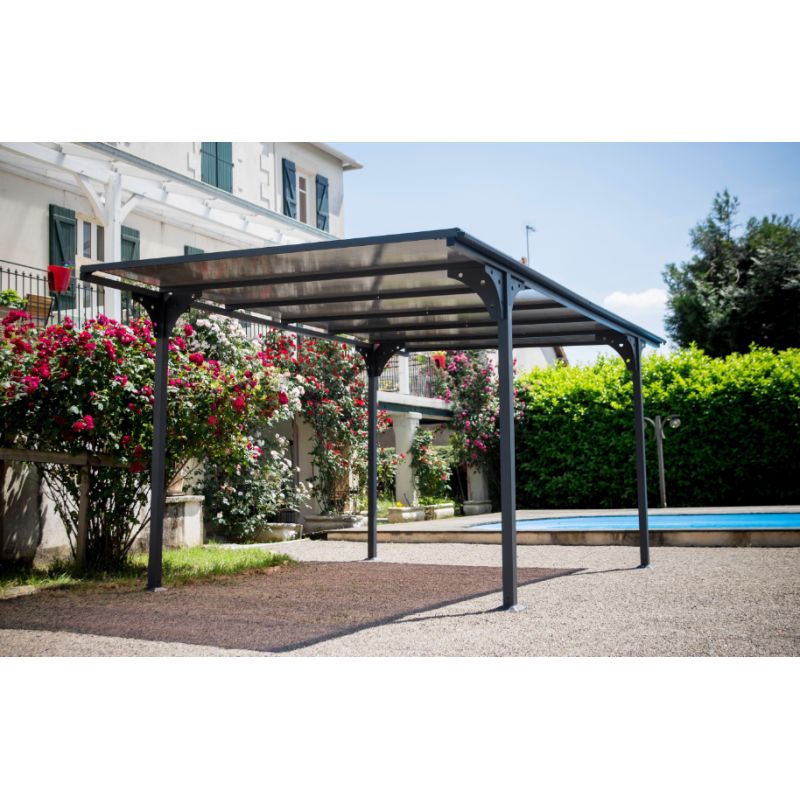 Carport aluminium toit plat coloris gris anthracite 1 voiture