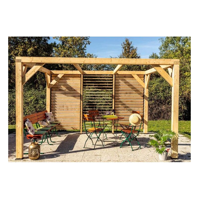 Pergola bois à ventelles - 20m² - TONNELLES - AUVENTS - COUR ET J