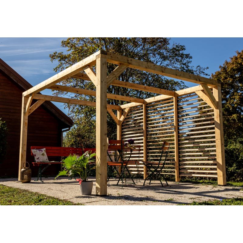 Pergola bois à ventelles - 20m² - TONNELLES - AUVENTS - COUR ET J