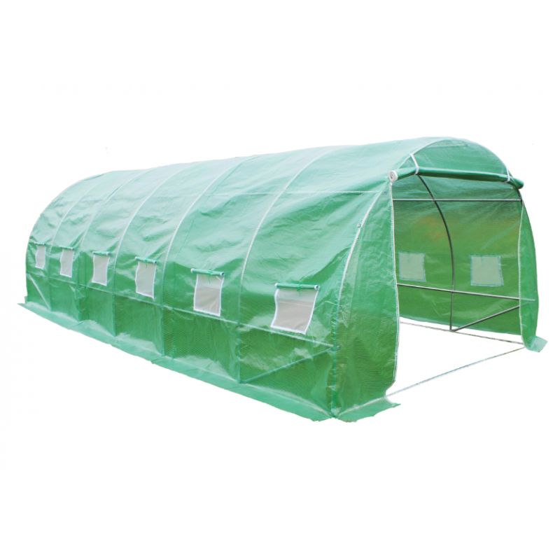 Serre de jardin tunnel 2,5L x 1l x 0,8H m grande porte zippée bâche PVC  transparent métal époxy vert]