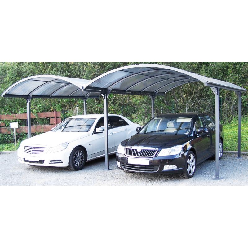 Double Carport aluminium toit 1/2 rond coloris gris anthracite