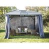 Gloriette aluminium avec rideaux toit 4 pentes coloris gris anthracite