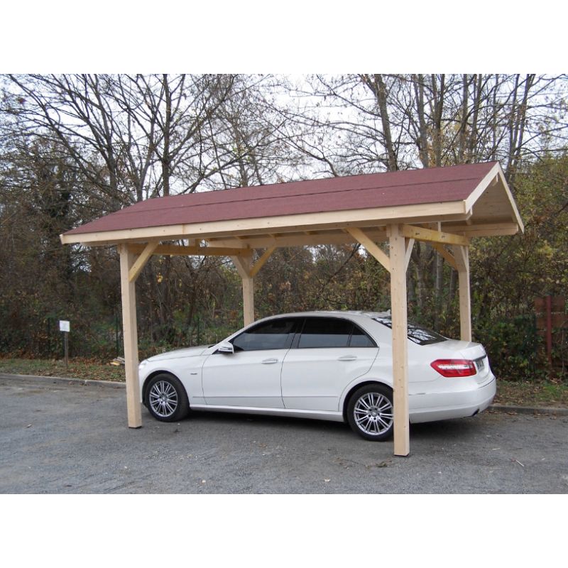 Carport double pente avec couverture bardeau bitumé en rouleau 3,00 x 3,62 m