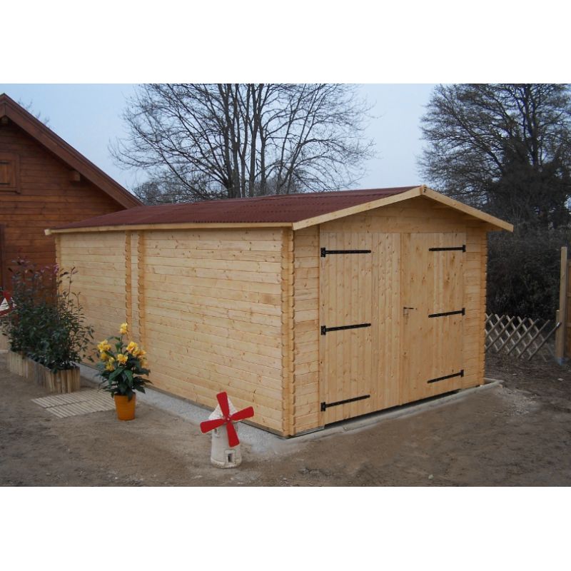 Garage bois madriers massifs 28 mm sans plancher 20,98 m² DO 3554 N.