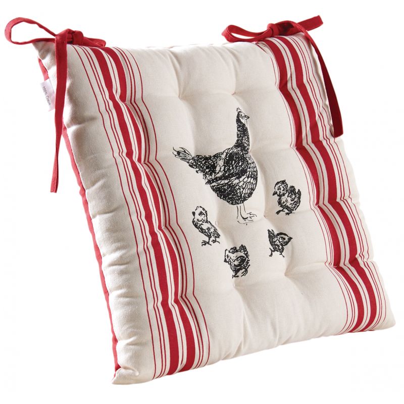 Coussin de chaise motif poules rétro