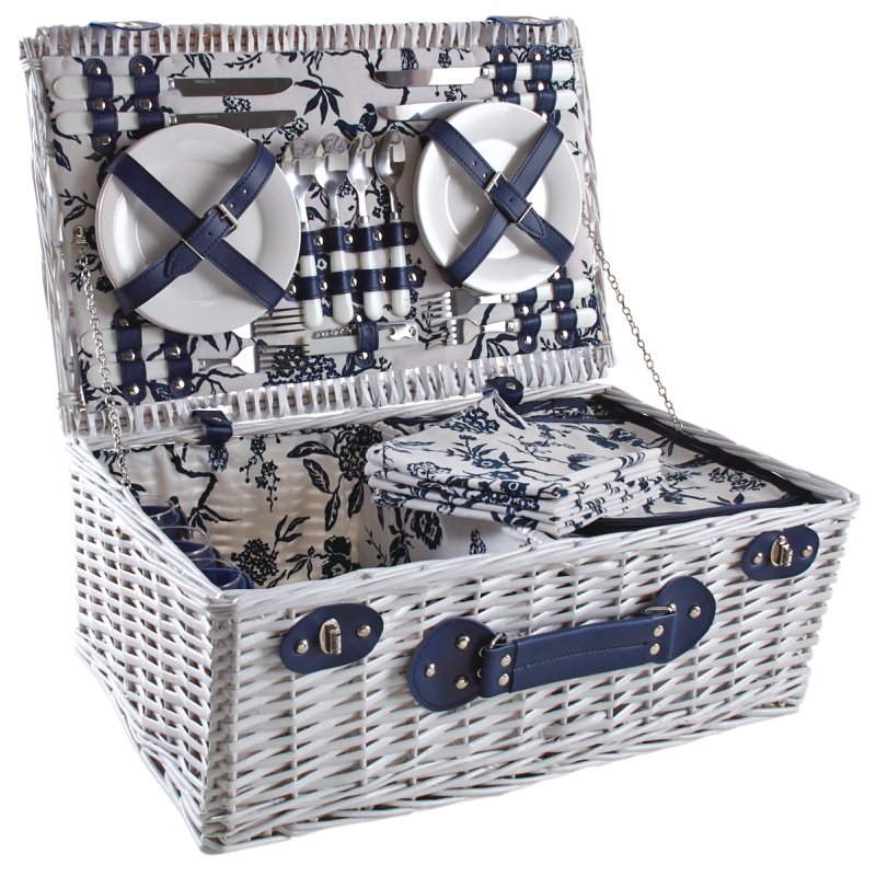 Valise pique-nique en osier laqué blanc Valise pique-nique en osier laqué blanc