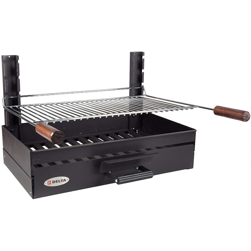 Barbecue encastrable Ensemble grillades Poignées en bois, tiroir à cendres, grille en acier 4 hauteurs réglables