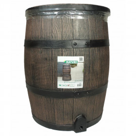 Récupérateur d'eau en forme de barrique (wiskey) - PE 120 l brun inclus accessoires - H74 x Ø55 cm