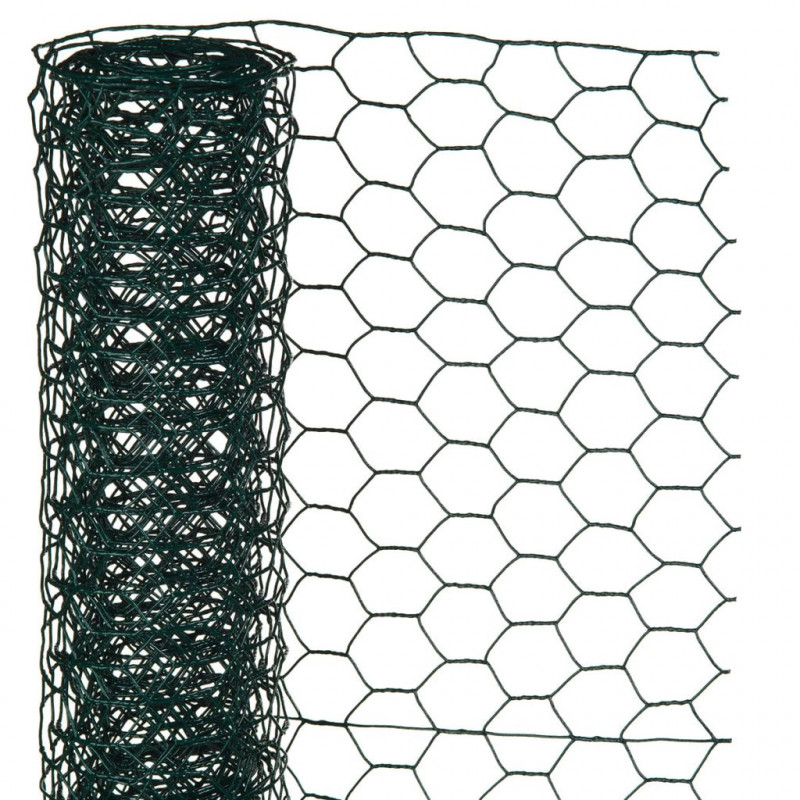 Grillage à poule maille héxagonale en acier galvanisé plastifié vert - 13 mm - 1 x 5 m