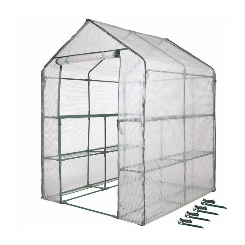 Serre de jardin avec  2 étagères 2 niveaux - tube vert – H195 x 143 x 143 cm 2,0 m²