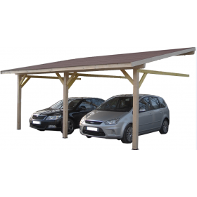 Carport mono-pente mural avec couverture bardeau bitumé en rouleau 3,90 x 5,86 m – Réf.: AM 4563 BM