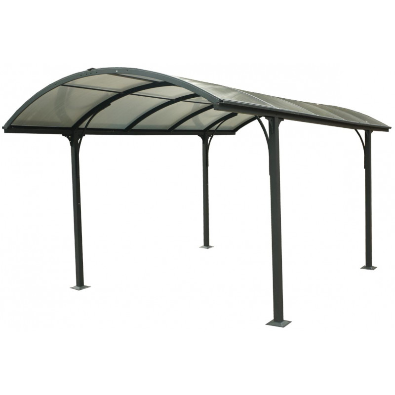 Carport Autoportant Aluminium Et Polycarbonate 3x5,76 M - 17,28 M² - Gris Anthracite - Kit D'ancrage Inclus