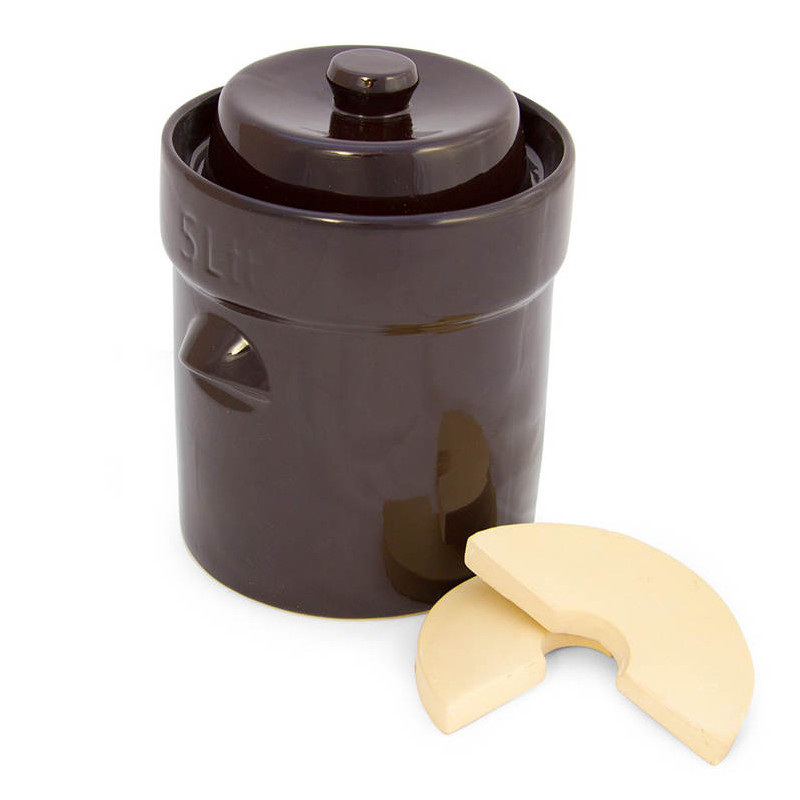 Pot à choucroute 5L pour la lacto-fermentation + pierres/couvercle marron