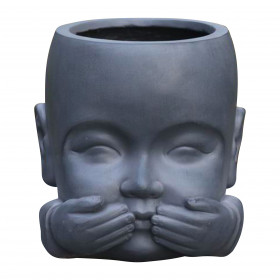 Pot tête moine BOUDDHA gris ciment 24.5 x 23.5 x 24 cm