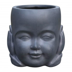 Pot tête moine BOUDDHA gris ciment 24.5 x 23.5 x 24 cm