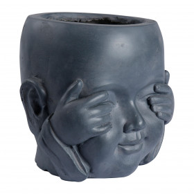Pot tête moine BOUDDHA gris ciment 24.5 x 23.5 x 24 cm