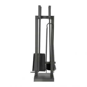 Serviteur de cheminée fer expoxy 67cm – 4 accessoires : pelle, pince, tisonier, balai