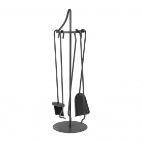 Serviteur de cheminée noir 75,5cm 4 accessoires : pelle, pince, tisonier, balai