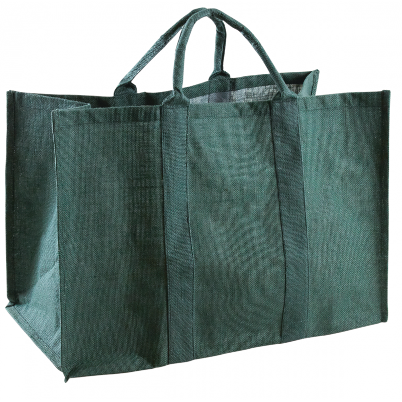 Sac à bûches en jute verte interieur plastifié