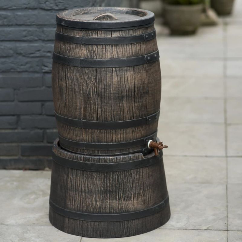 Base raccogli-acqua a forma di botte – NATURE – 50 litri – PE rotostampato marrone – Aladino Store