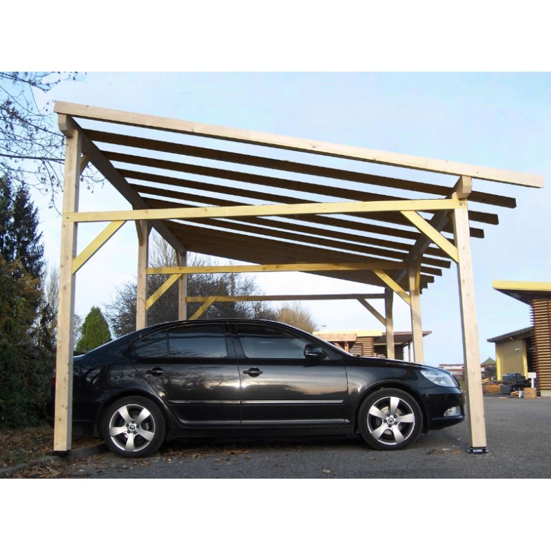 Carport monopente avec préparation pour couverture légère 3,90 x 5,86 m – Ref. AV 4563 STL