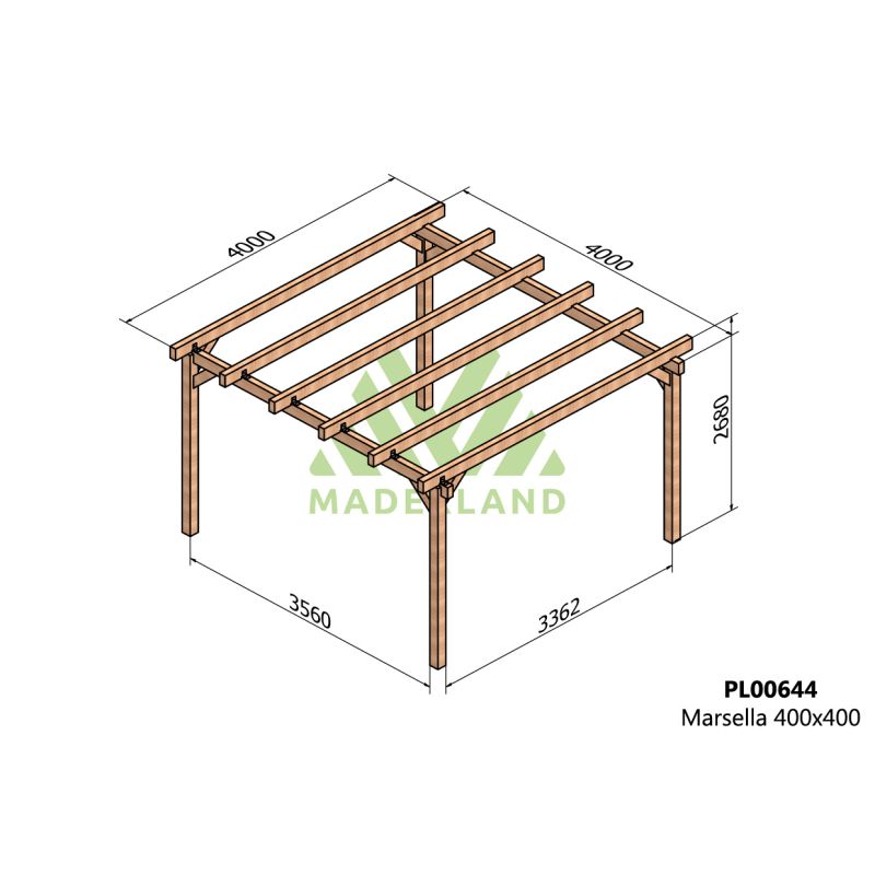 Pergola bois Carré Naturel 400x400cm MADERLAND Pergola bois Carré Naturel 400x400cm MADERLAND