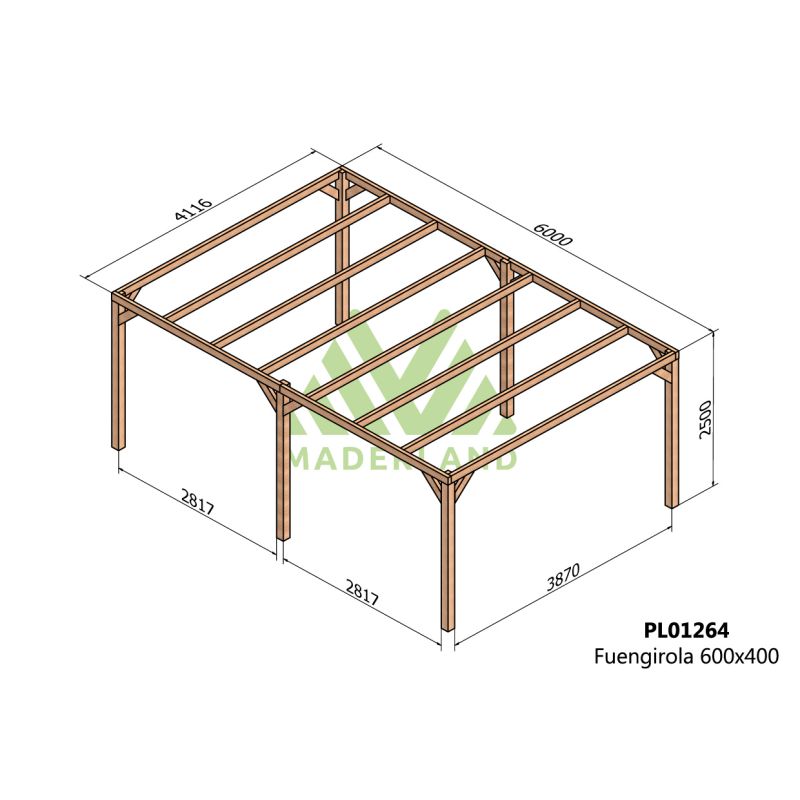 Pergola Bois Rectangulaire 600x400cm Naturel MADERLAND Pergola Bois Rectangulaire 600x400cm Naturel MADERLAND