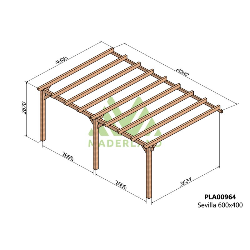 Pergola bois adossée SEVILLA 600x400cm MADERLAND Pergola bois adossée SEVILLA 600x400cm MADERLAND