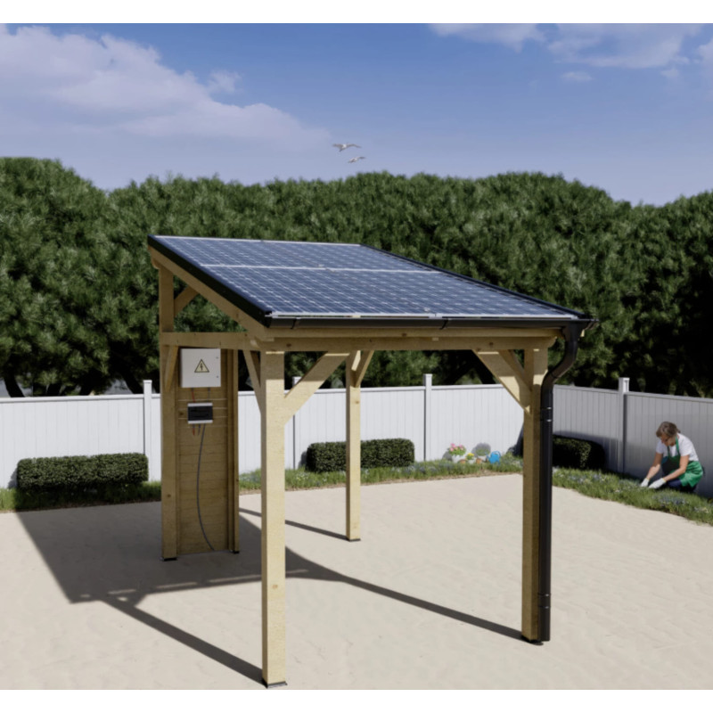 Auvent Bois Lamellé Collé Panneaux Solaires 2 KWc WATTOIT