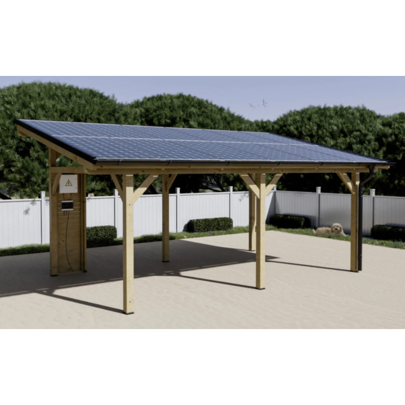 Auvent bois lamellé collé 12 panneaux solaires photovoltaïques 6 KWc WATTOIT