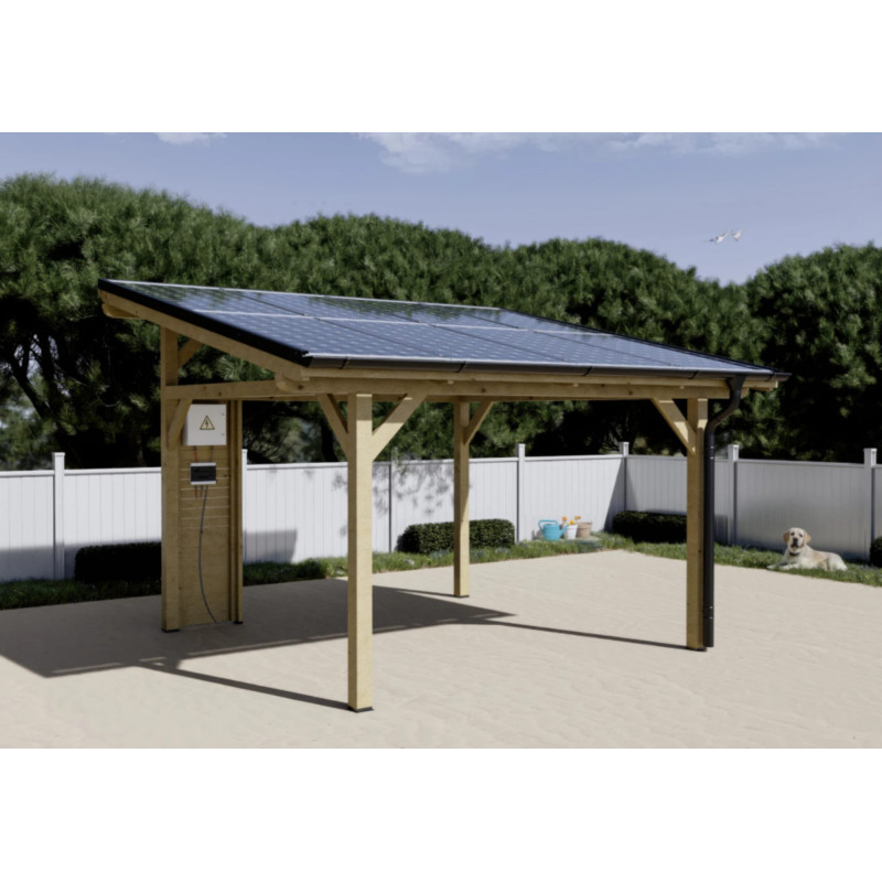 Auvent bois lamellé collé 8 panneaux solaires photovoltaïques 4 KWc WATTOIT
