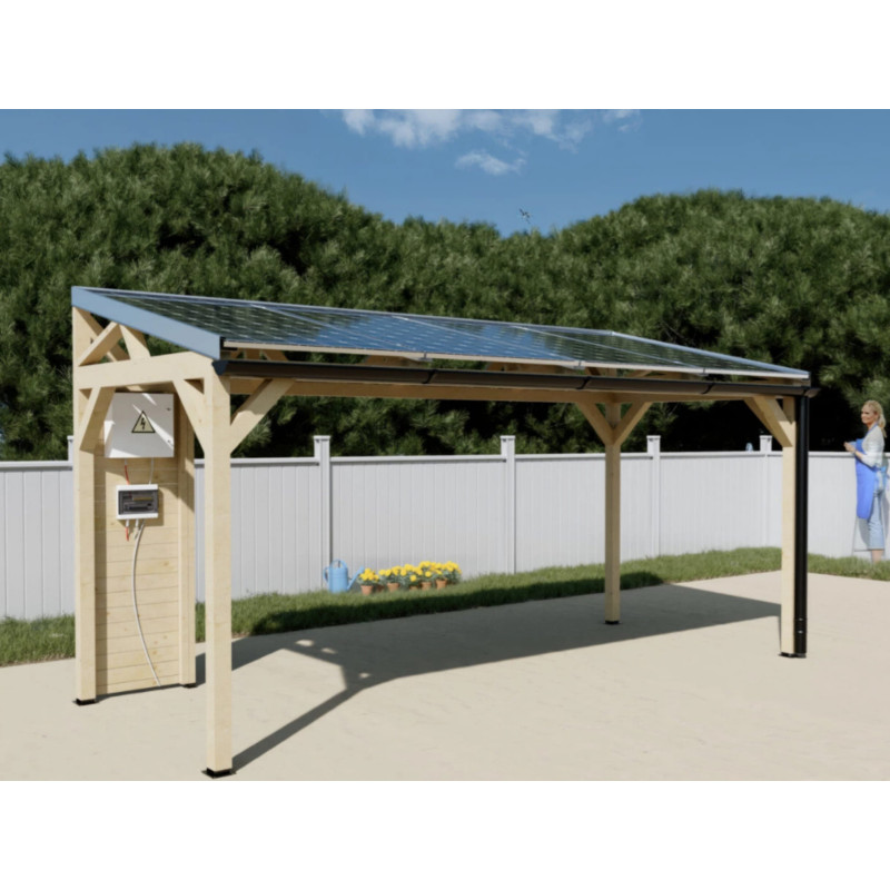 Auvent bois THT 4 panneaux solaires photovoltaïques 2 KWc WATTOIT