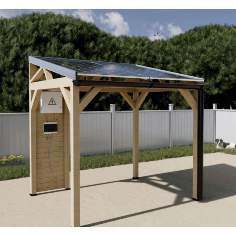 Auvent bois THT 2 panneaux solaires photovoltaïques 1KWc WATTOIT