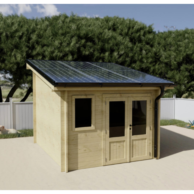 Abri madriers 42 mm panneaux solaires Bois naturel LUMIBOIS