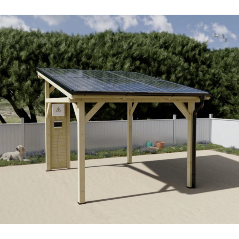 Auvent bois lamellé collé 3,75x3,52m 6 panneaux solaires WATTOIT