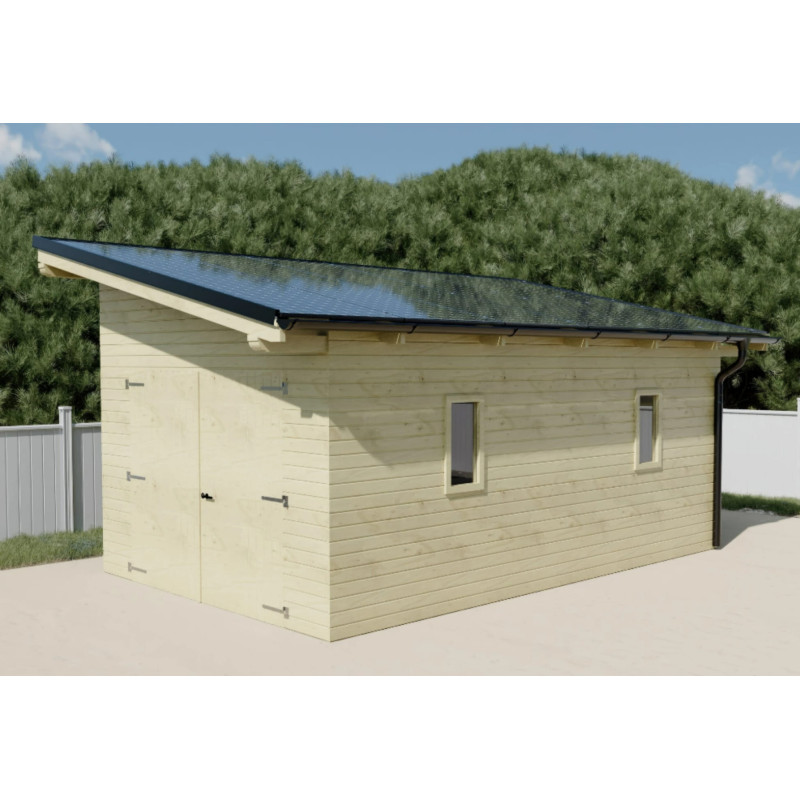 Garage auvent fermé bardage Bois naturel avec Panneaux photovoltaïques FORESTA