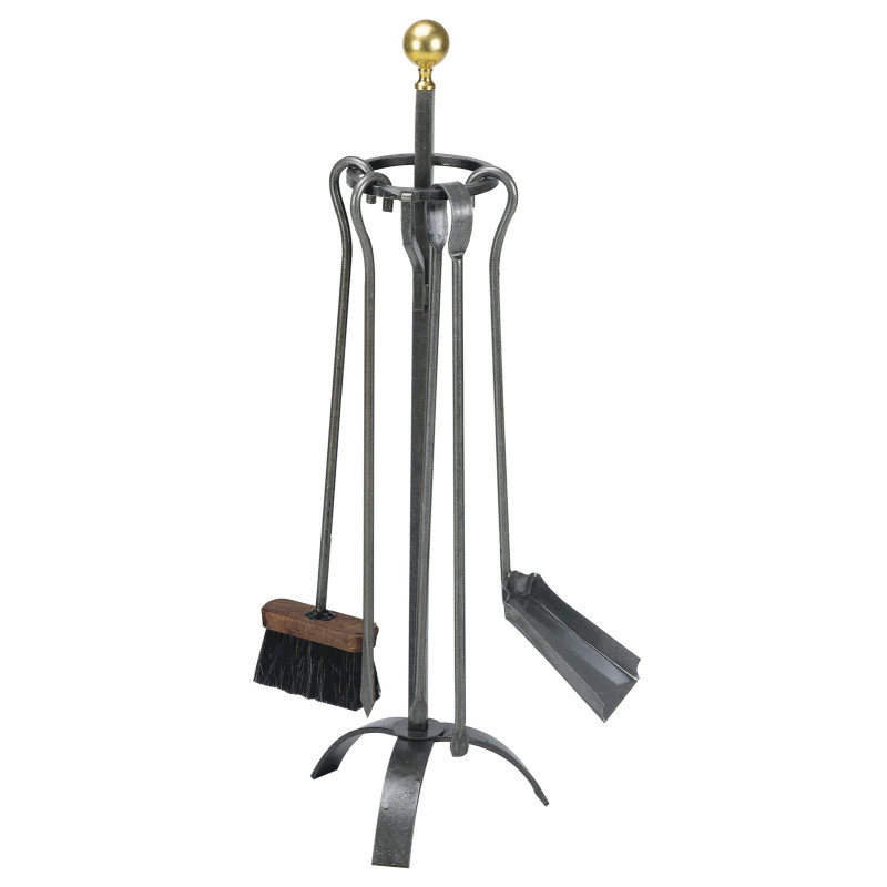 Serviteur de cheminée Montmartre noir, boule laiton – 4 accessoires – ARDUFEU