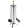 Serviteur de cheminée Montmartre noir, boule laiton – 4 accessoires – ARDUFEU
