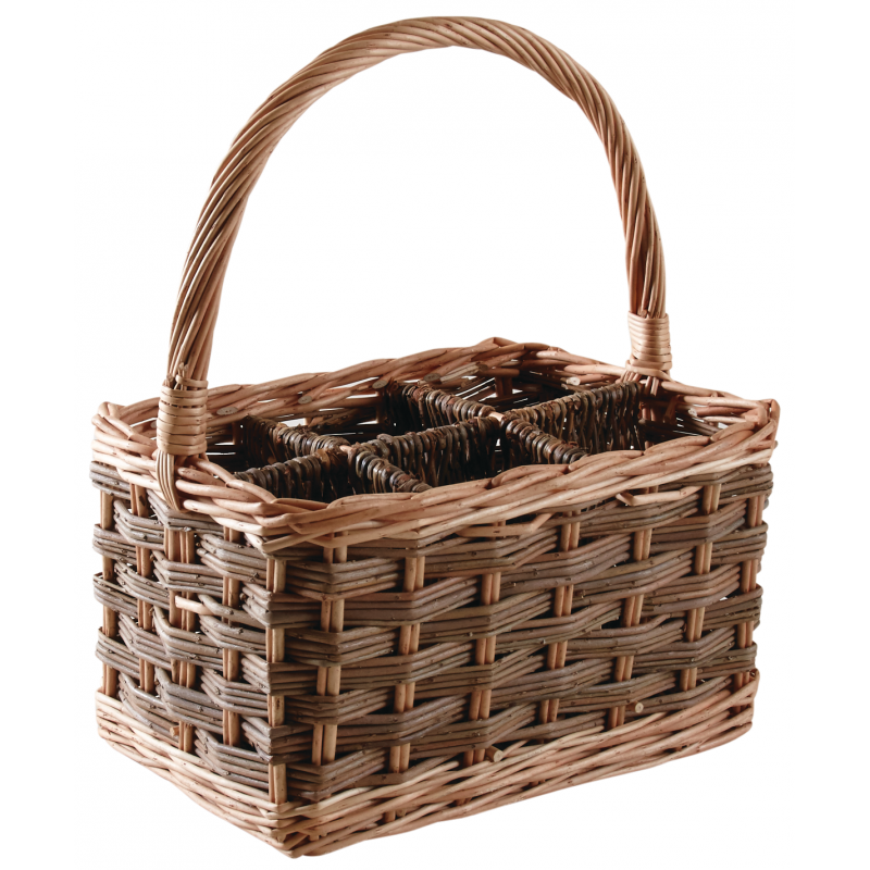 Panier Ancien En Osier Pour 4 Bouteilles - Casier Transportable Avec Anse - France